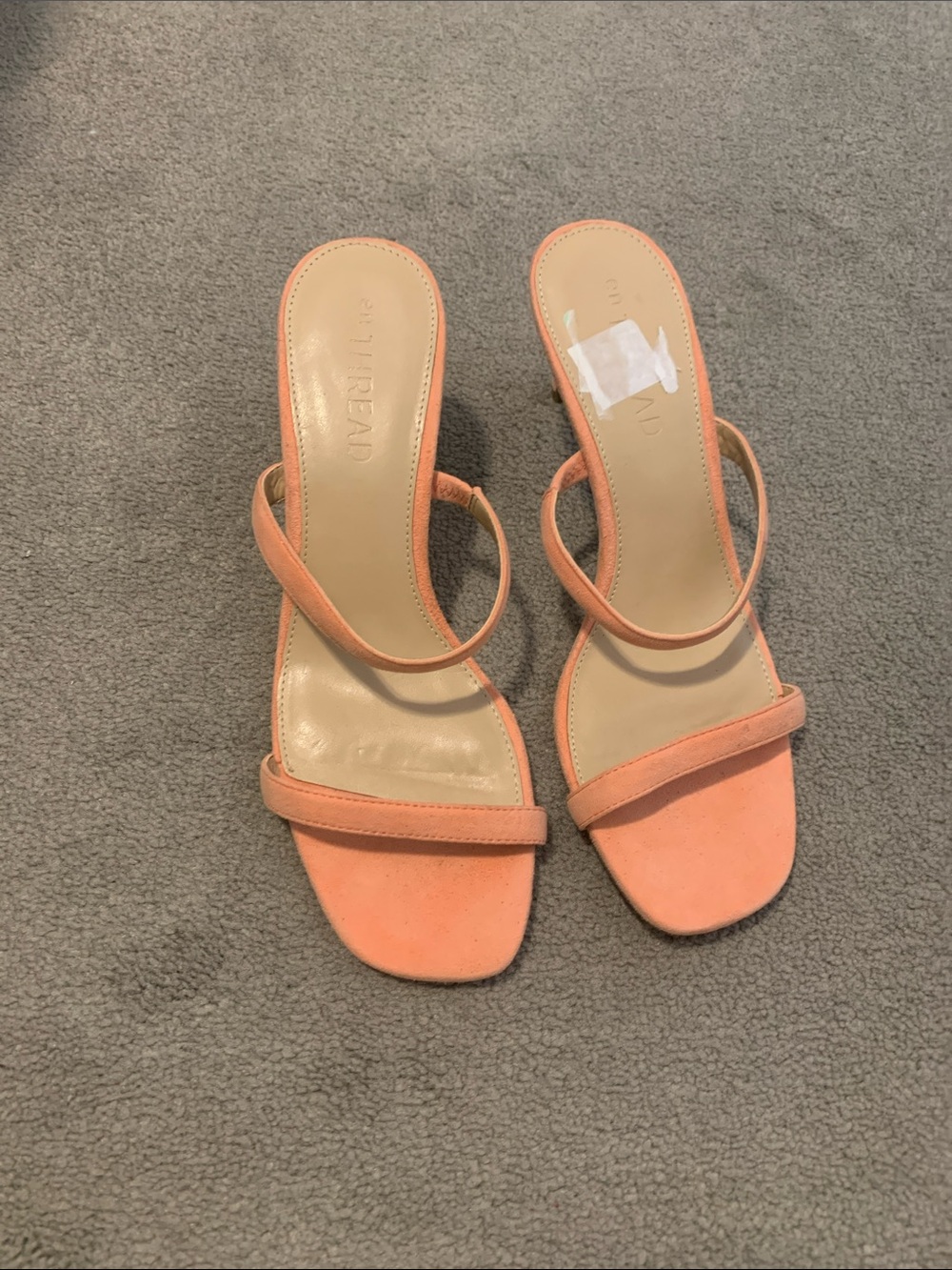 Suede Double-Strap Heeled Slides in Coral